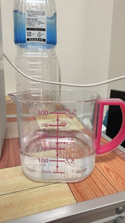 水冷マットでは1時間あたり190cc水が減る